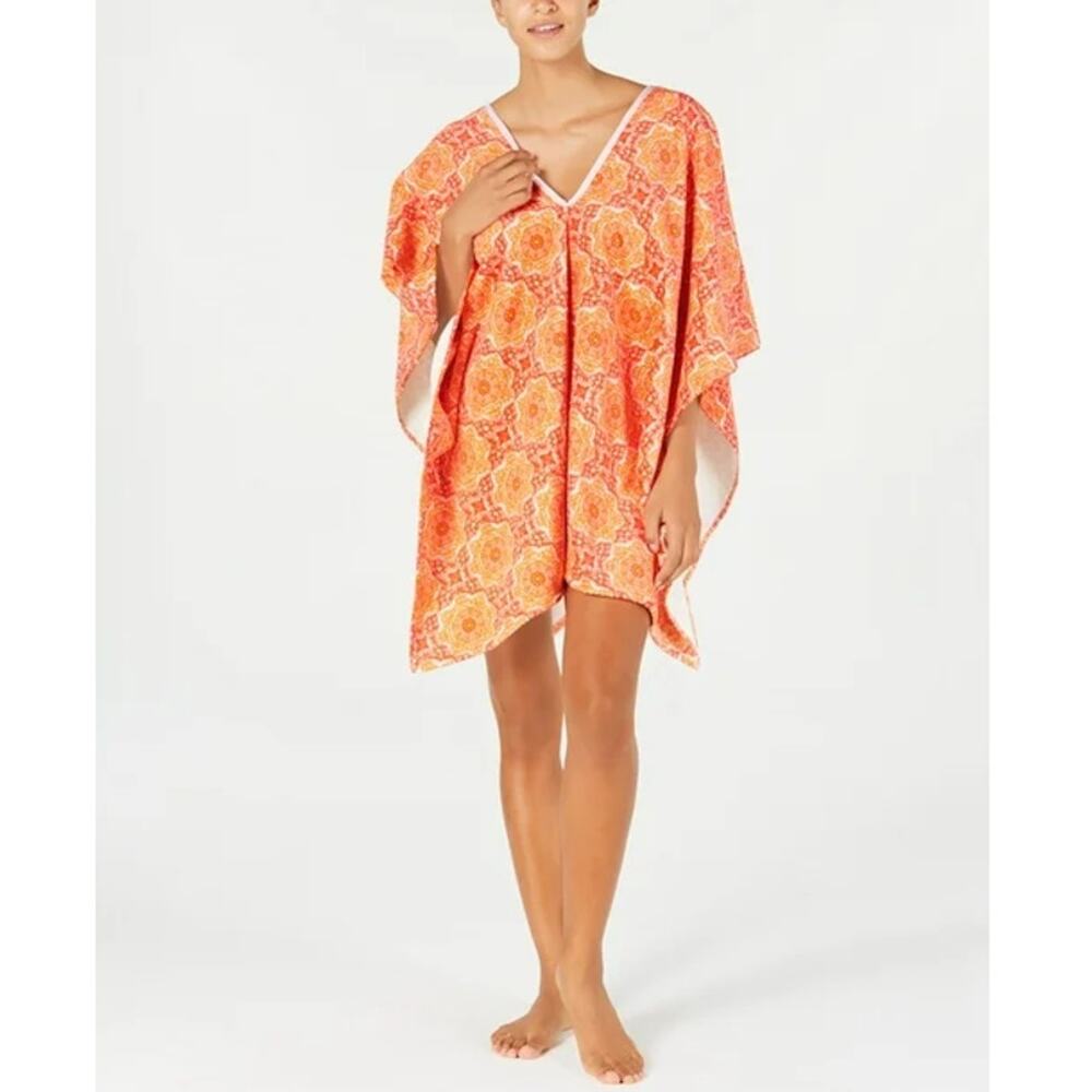 Martha Stewart Collection Bohemian Rhapsody Cover Up Coral Floral Kaftan Beach